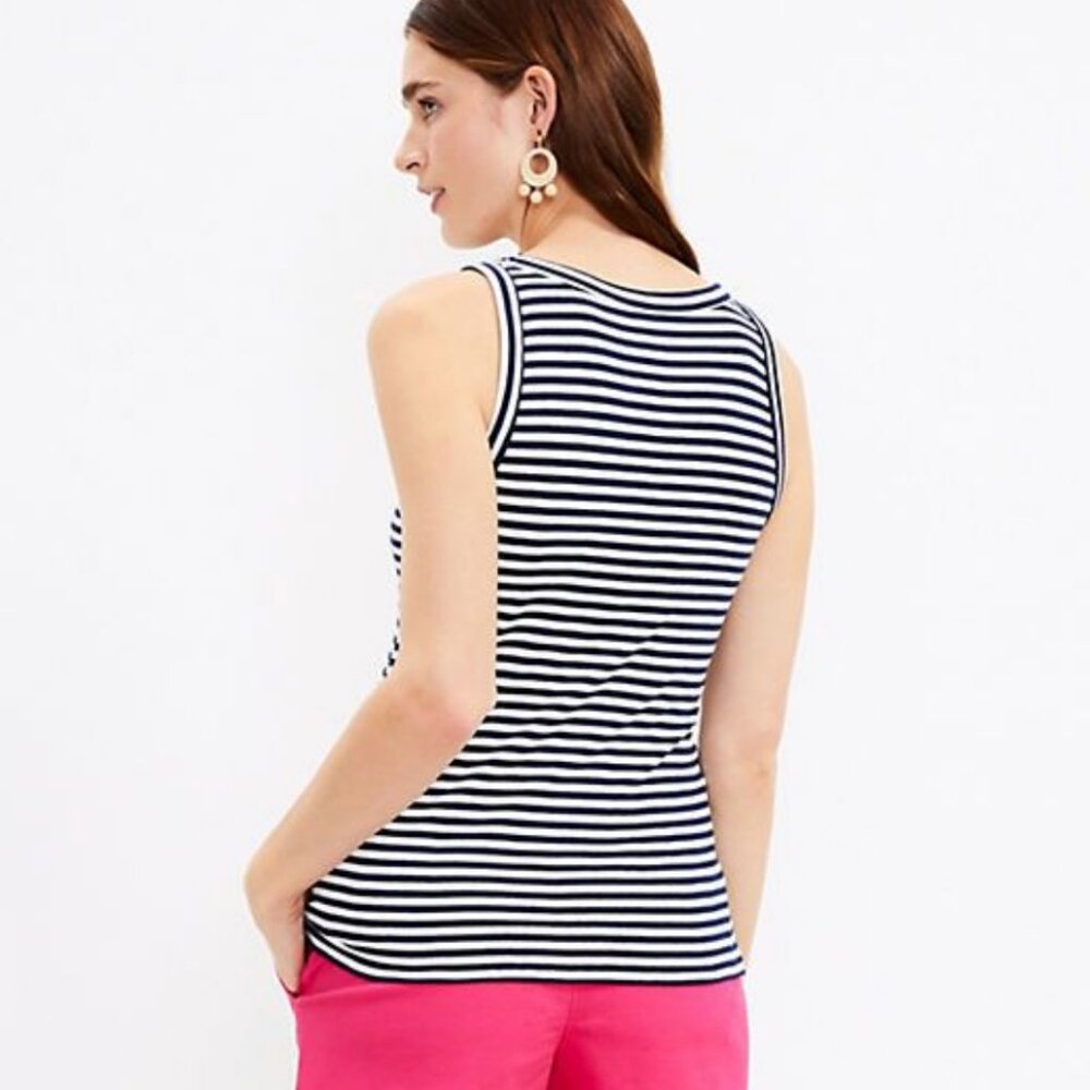 Striped Essential V-Neck Tank - Sailor Navy - LOFT